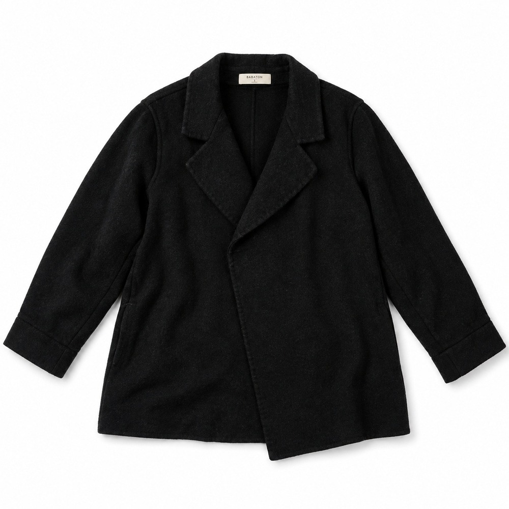 Babaton Wool Blend Open Front Jacket Women Size M Black Notched Lapel Pocket